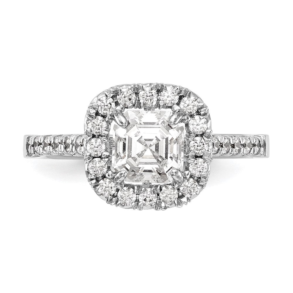 True Origin 14K White Gold 1/2 carat Lab Grown Diamond VS+ F+ Semi-Mount Asscher Halo Engagement Ring