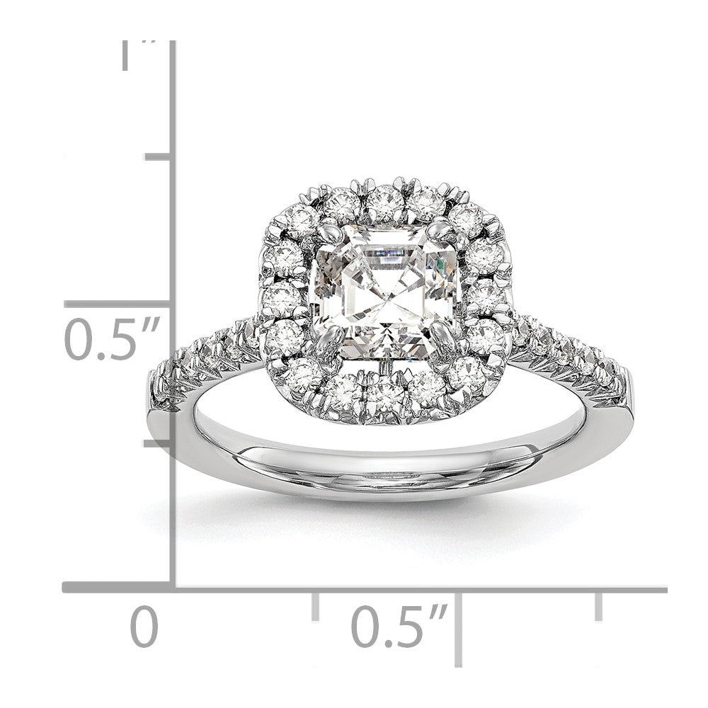 True Origin 14K White Gold 1/2 carat Lab Grown Diamond VS+ F+ Semi-Mount Asscher Halo Engagement Ring