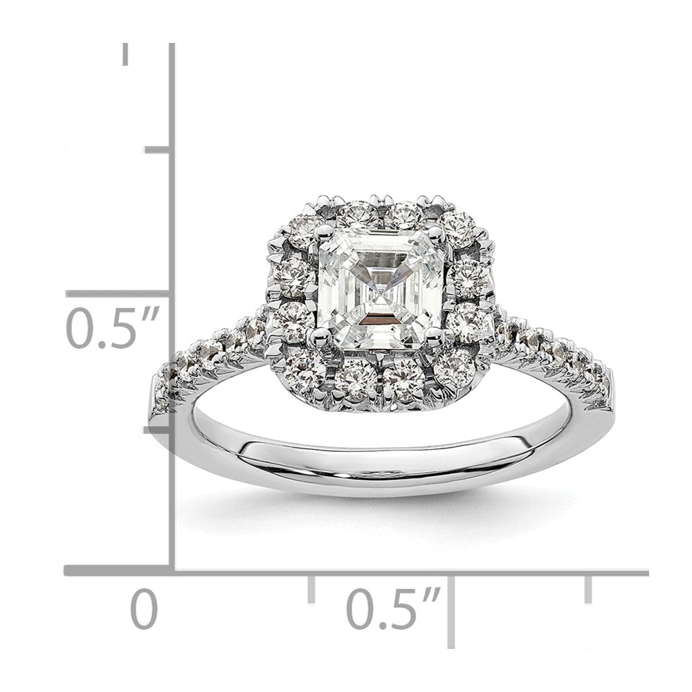 14k White Gold Halo (Holds 1.25 carat (6mm) Asscher-cut Center) 1/2 carat Diamond Semi-mount Engagement Ring