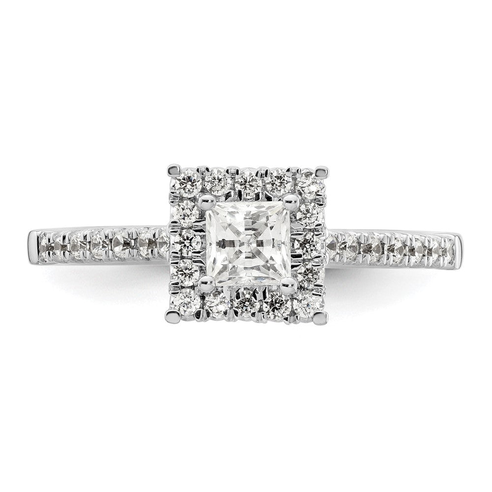 14k White Gold Halo (Holds 1/3 carat (3.9mm) Princess Center) 1/3 carat Diamond Semi-mount Engagement Ring