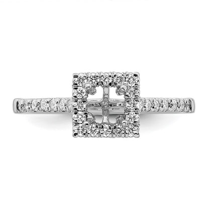 14k White Gold Halo (Holds 1/2 carat (4.4mm) Princess Center) 1/3 carat Diamond Semi-mount Engagement Ring