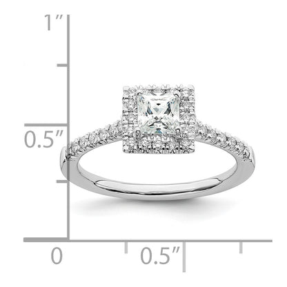 14k White Gold Halo (Holds 1/2 carat (4.4mm) Princess Center) 1/3 carat Diamond Semi-mount Engagement Ring