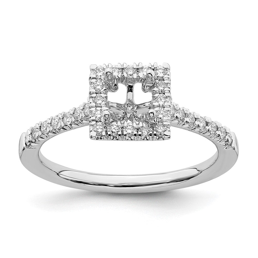 14k White Gold Halo (Holds 1/2 carat (4.4mm) Princess Center) 1/3 carat Diamond Semi-mount Engagement Ring