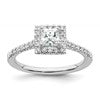 14k White Gold Halo (Holds 1/2 carat (4.4mm) Princess Center) 1/3 carat Diamond Semi-mount Engagement Ring