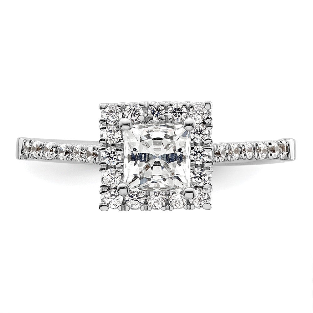 14k White Gold Halo (Holds 3/4 carat (4.9mm) Princess Center) 1/3 carat Diamond Semi-mount Engagement Ring
