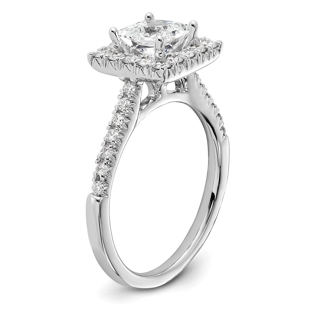 14k White Gold 1/2 carat Lab Grown Diamond VS/SI+ G+ 1 carat Center Princess Semi Mount Halo Engagement Ring