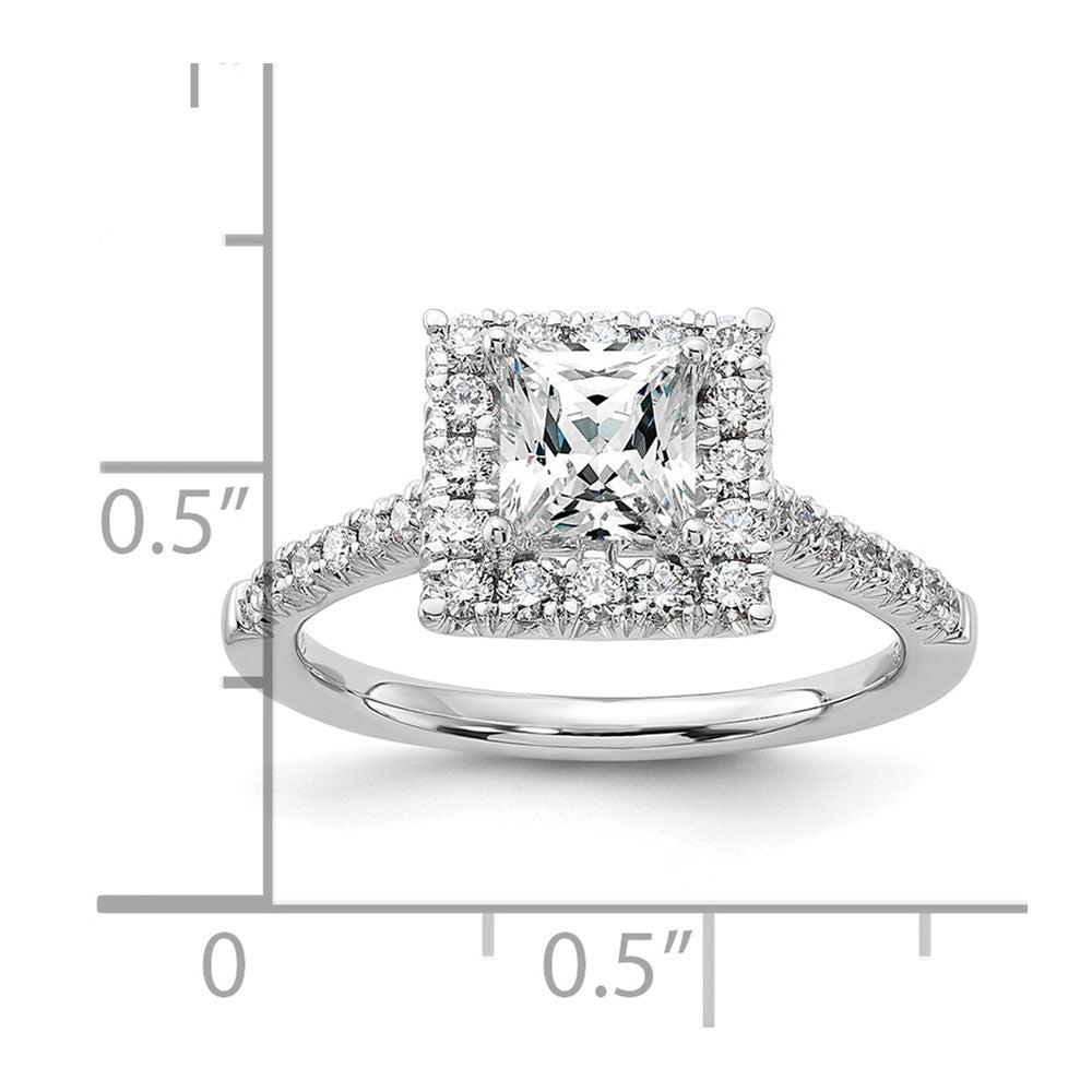 14k White Gold 1/2 carat Lab Grown Diamond VS/SI+ G+ 1 carat Center Princess Semi Mount Halo Engagement Ring