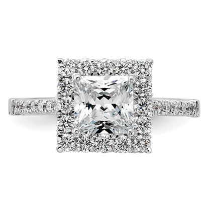 14k White Gold Halo (Holds 1.5 carat (6.4mm) Princess Center) 3/4 carat Diamond Semi-mount Engagement Ring