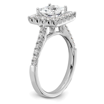 14k White Gold Halo (Holds 1.5 carat (6.4mm) Princess Center) 3/4 carat Diamond Semi-mount Engagement Ring