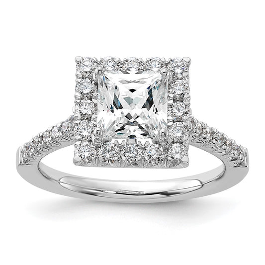 14k White Gold Halo (Holds 1.5 carat (6.4mm) Princess Center) 3/4 carat Diamond Semi-mount Engagement Ring