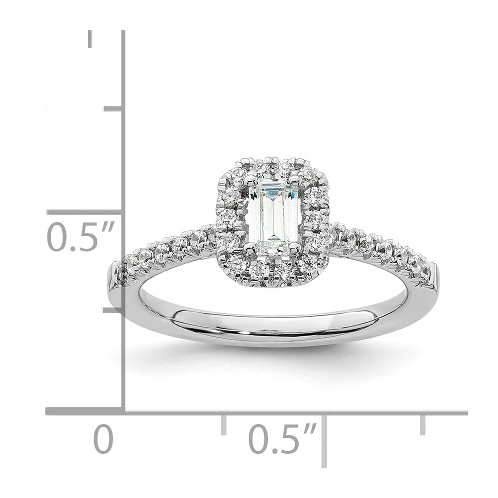 14k White Gold Halo (Holds 1/3 carat (4.8x3.45mm) Emerald-cut Center) 1/4 carat Diamond Semi-mount Engagement Ring