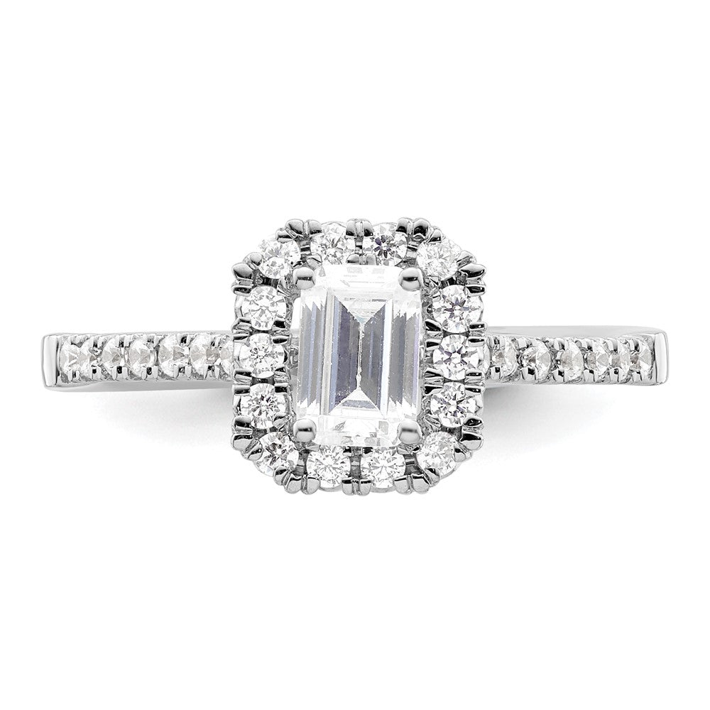 14k White Gold Halo (Holds 3/4 carat (5.7x4.5mm) Emerald-cut Center) 1/3 carat Diamond Semi-mount Engagement Ring
