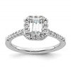 14k White Gold Halo (Holds 3/4 carat (5.7x4.5mm) Emerald-cut Center) 1/3 carat Diamond Semi-mount Engagement Ring