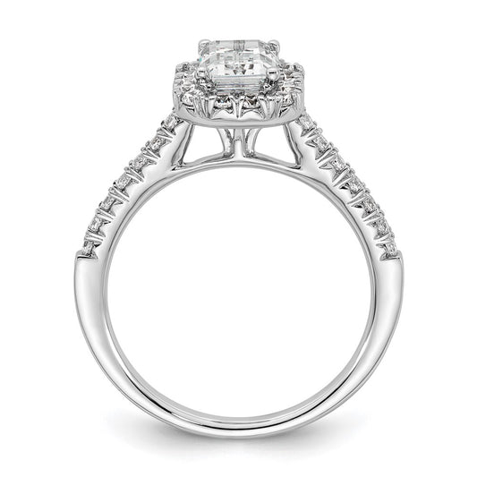 14k White Gold Halo (Holds 1 carat (6.8x4.7mm) Emerald-cut Center) 1/2 carat Diamond Semi-mount Engagement Ring