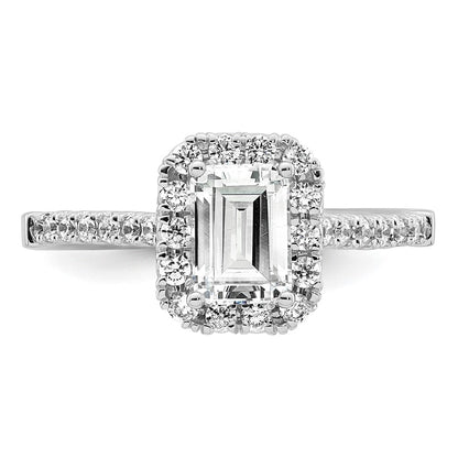 14k White Gold Halo (Holds 1 carat (6.8x4.7mm) Emerald-cut Center) 1/2 carat Diamond Semi-mount Engagement Ring