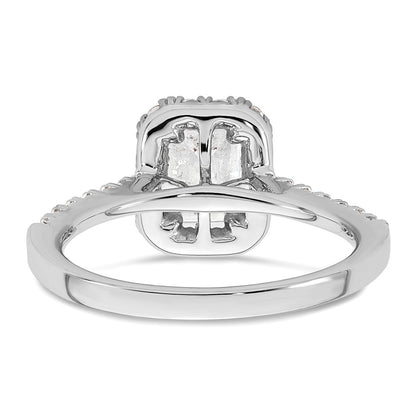 14k White Gold Halo (Holds 1 carat (6.8x4.7mm) Emerald-cut Center) 1/2 carat Diamond Semi-mount Engagement Ring