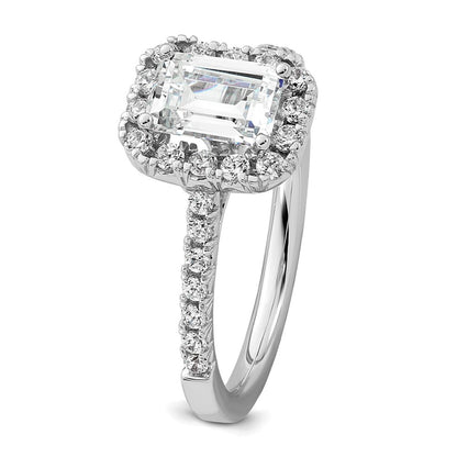 14k White Gold Halo (Holds 1 carat (6.8x4.7mm) Emerald-cut Center) 1/2 carat Diamond Semi-mount Engagement Ring