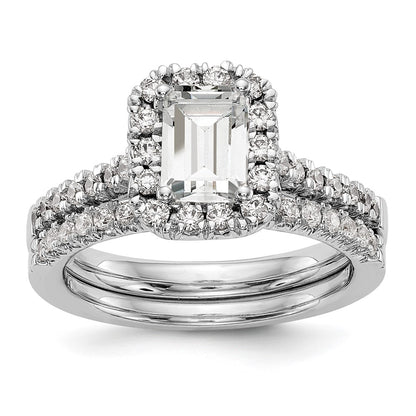 14k 1/2 carat Lab Grown Diamond VS/SI+ G+ 1 carat Emerald Center Semi Mount Halo Engagement Ring
