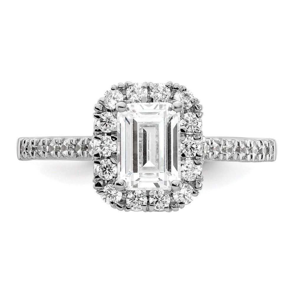 14k White Gold Halo (Holds 1.25 carat (6.8x5.2mm) Emerald-cut Center) 1/2 carat Diamond Semi-mount Engagement Ring