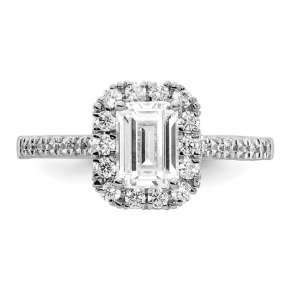 14k White Gold Halo (Holds 1.25 carat (6.8x5.2mm) Emerald-cut Center) 1/2 carat Diamond Semi-mount Engagement Ring