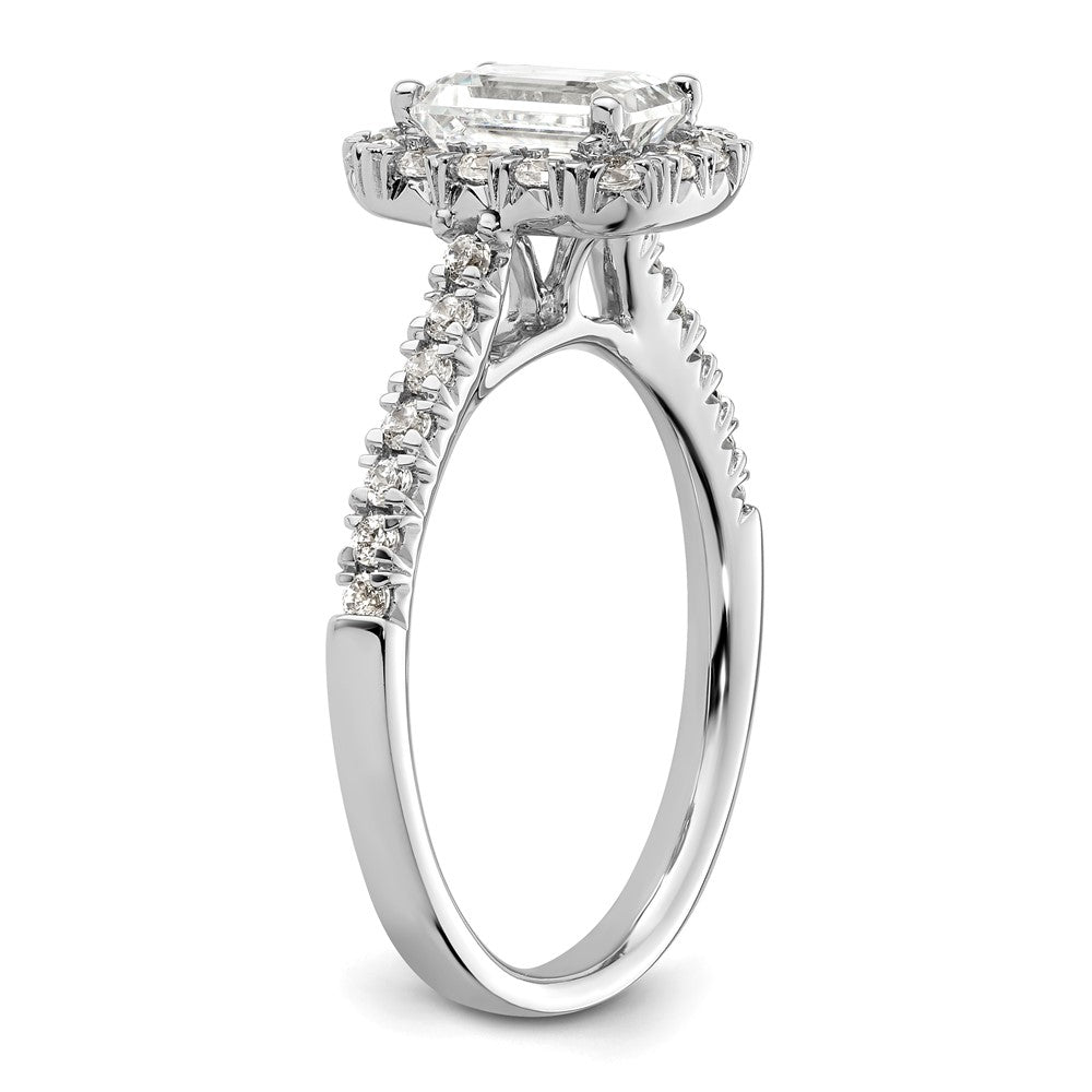 14k White Gold Halo (Holds 1.25 carat (6.8x5.2mm) Emerald-cut Center) 1/2 carat Diamond Semi-mount Engagement Ring