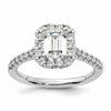 14k White Gold Halo (Holds 1.25 carat (6.8x5.2mm) Emerald-cut Center) 1/2 carat Diamond Semi-mount Engagement Ring