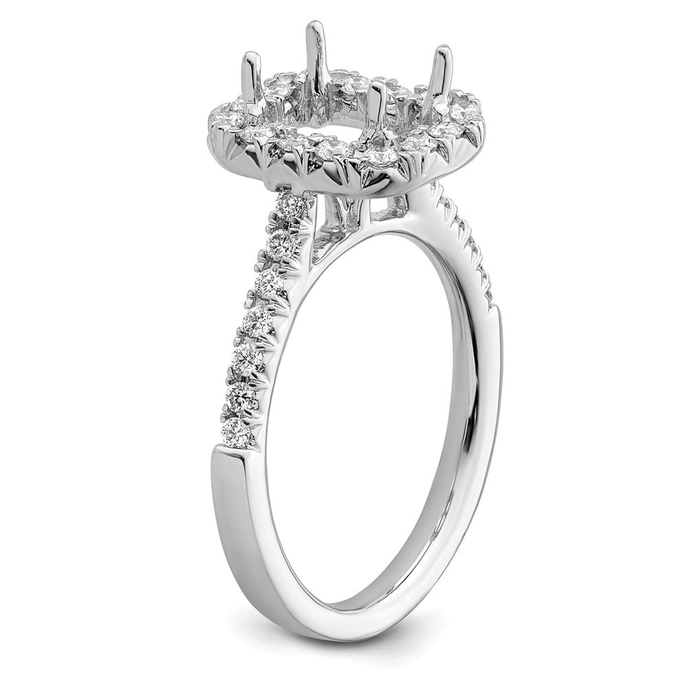 True Origin 14K White Gold 5/8 carat Lab Grown Diamond VS+ F+ Semi-Mount Emerald Halo Engagement Ring