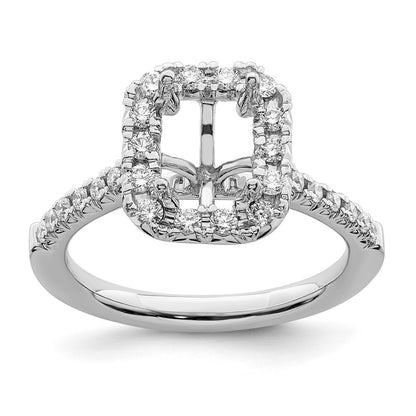 14k White Gold Halo (Holds 1.5 carat (7.7x5.8mm) Emerald-cut Center) 5/8 carat Diamond Semi-mount Engagement Ring