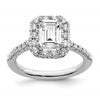 14k White Gold Halo (Holds 1.5 carat (7.7x5.8mm) Emerald-cut Center) 5/8 carat Diamond Semi-mount Engagement Ring