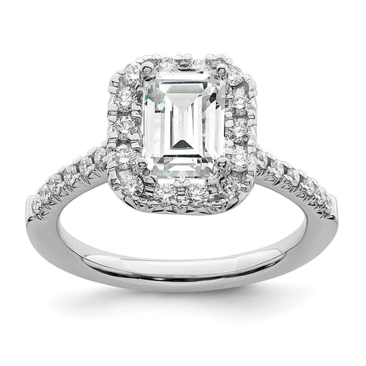 True Origin 14K White Gold 5/8 carat Lab Grown Diamond VS+ F+ Semi-Mount Emerald Halo Engagement Ring