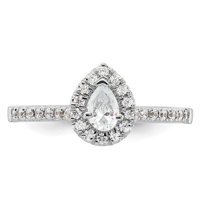 14k White Gold Halo (Holds 1/3 carat (5.6x4.00mm) Pear Center) 1/4 carat Diamond Semi-mount Engagement Ring