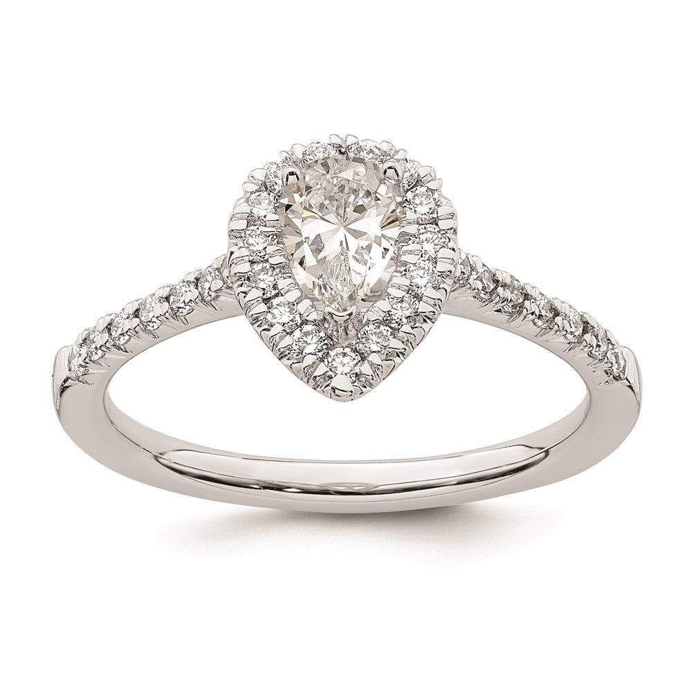 14k White Gold Halo (Holds 1/2 carat (6.5x4.5mm) Pear Center) 1/3 carat Diamond Semi-mount Engagement Ring