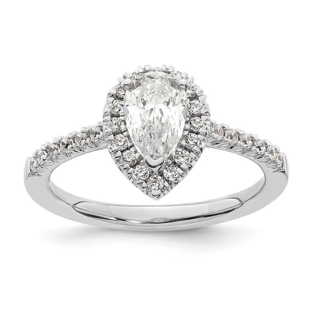 14k White Gold 1/3 carat Lab Grown Diamond VS/SI+ G+ 3/4 carat Center Pear Semi Mount Halo Engagement Ring