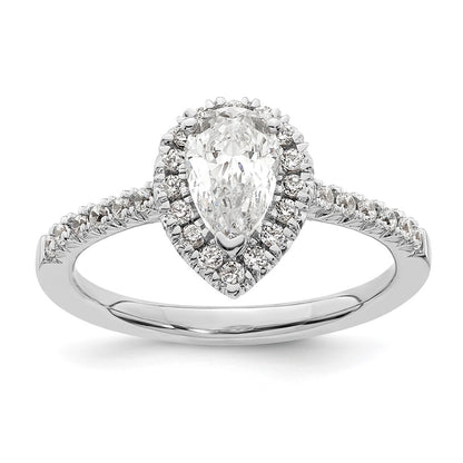 14k White Gold 1/3 carat Lab Grown Diamond VS/SI+ G+ 3/4 carat Center Pear Semi Mount Halo Engagement Ring