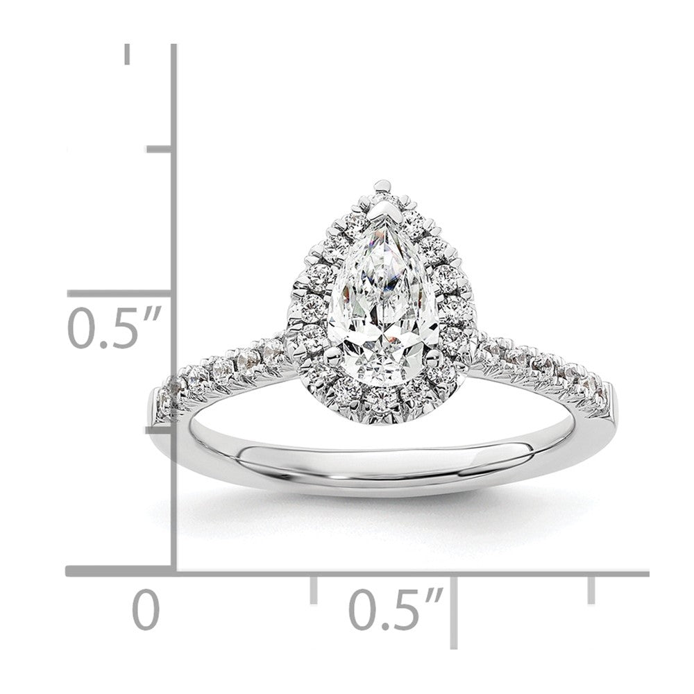 14k White Gold 1/3 carat Lab Grown Diamond VS/SI+ G+ 3/4 carat Center Pear Semi Mount Halo Engagement Ring