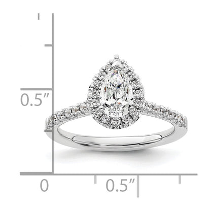 14k White Gold 1/3 carat Lab Grown Diamond VS/SI+ G+ 3/4 carat Center Pear Semi Mount Halo Engagement Ring