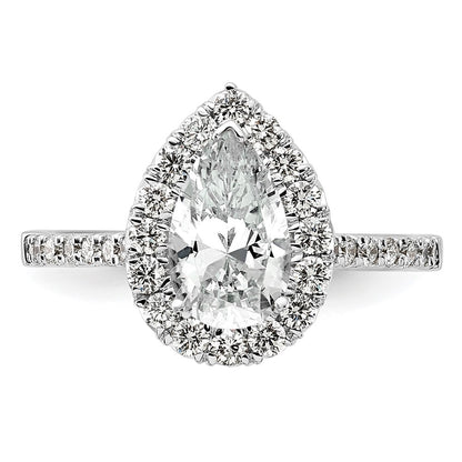 14k White Gold 5/8 carat Lab Grown Diamond VS/SI+ G+ 1 1/2 carat Center Pear Semi Mount Halo Engagement Ring