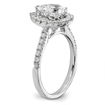 14k White Gold 5/8 carat Lab Grown Diamond VS/SI+ G+ 1 1/2 carat Center Pear Semi Mount Halo Engagement Ring