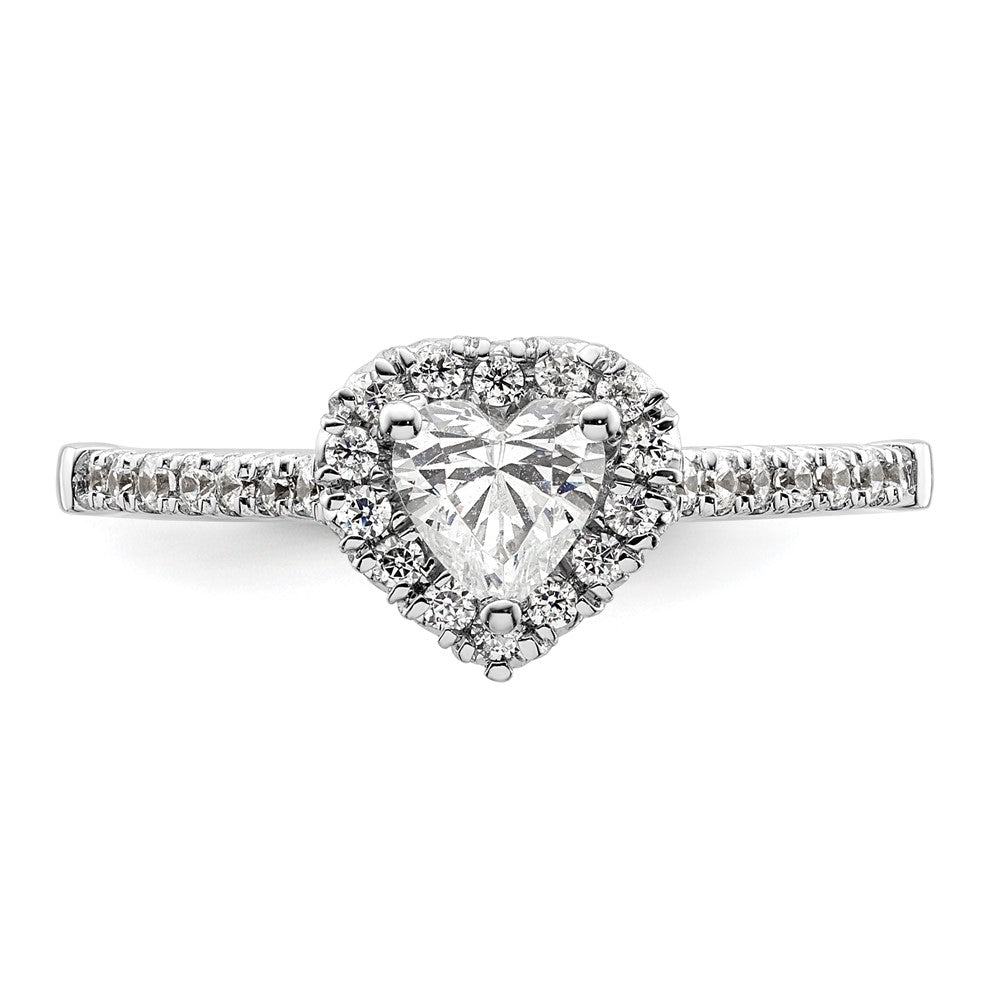 14k White Gold Halo (Holds 1/2 carat (5.2mm) Heart Center) 1/4 carat Diamond Semi-mount Engagement Ring