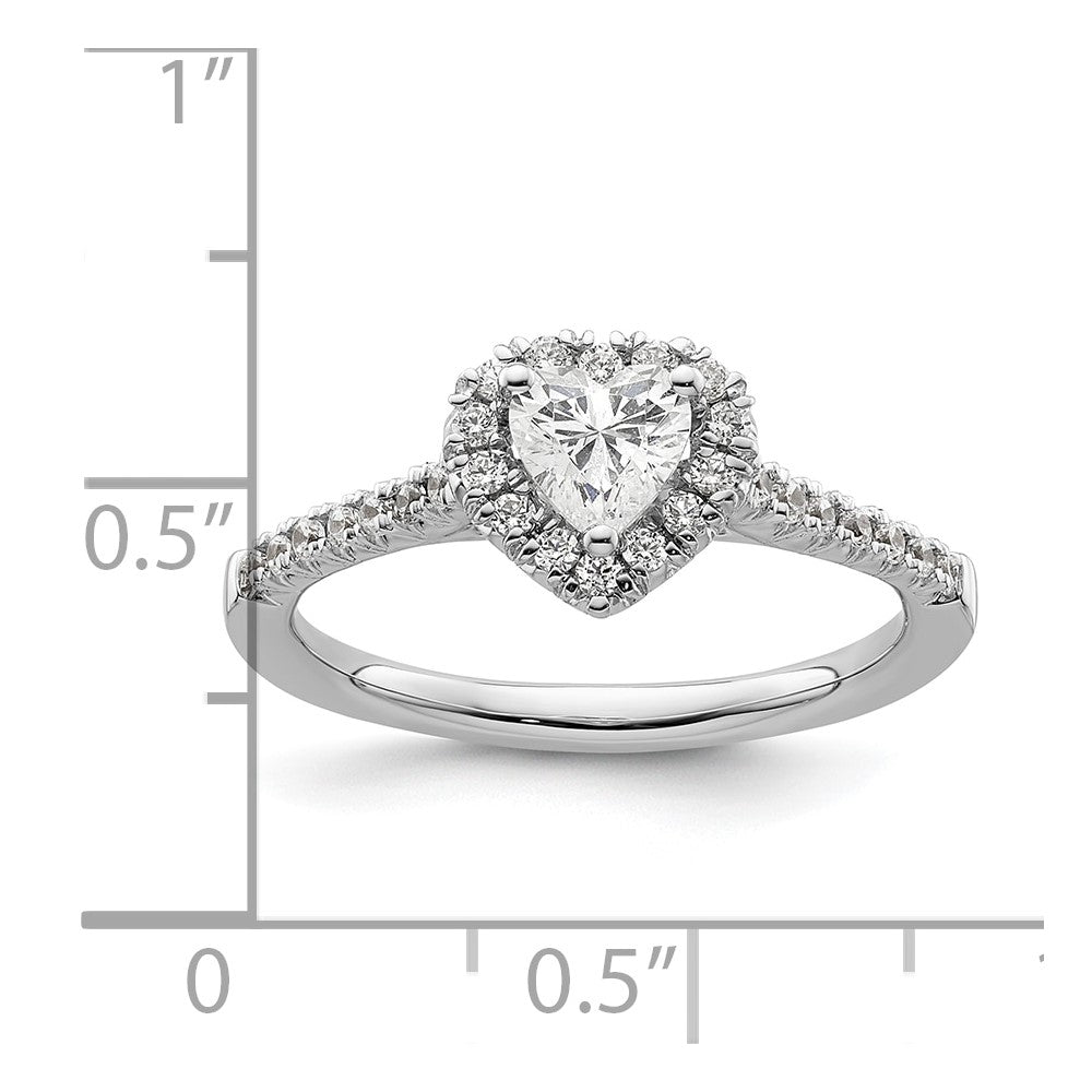 14k White Gold Halo (Holds 1/2 carat (5.2mm) Heart Center) 1/4 carat Diamond Semi-mount Engagement Ring