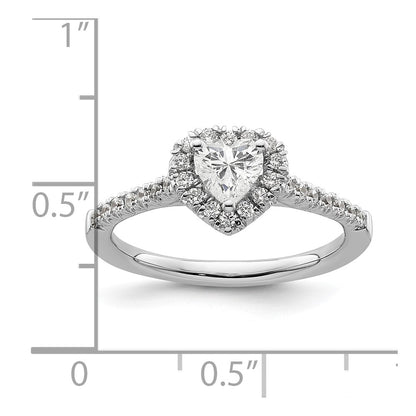 14k White Gold Halo (Holds 1/2 carat (5.2mm) Heart Center) 1/4 carat Diamond Semi-mount Engagement Ring