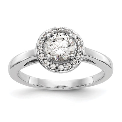 14K White Gold Halo (Holds 3/4 carat (6.5mm) Round Center) 1/6 carat Diamond Semi-Mount Engagement Ring