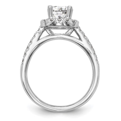 14K White Gold Halo (Holds 1 carat (6.5mm) Round Center) 1/2 carat  Diamond Semi-Mount Engagement Ring