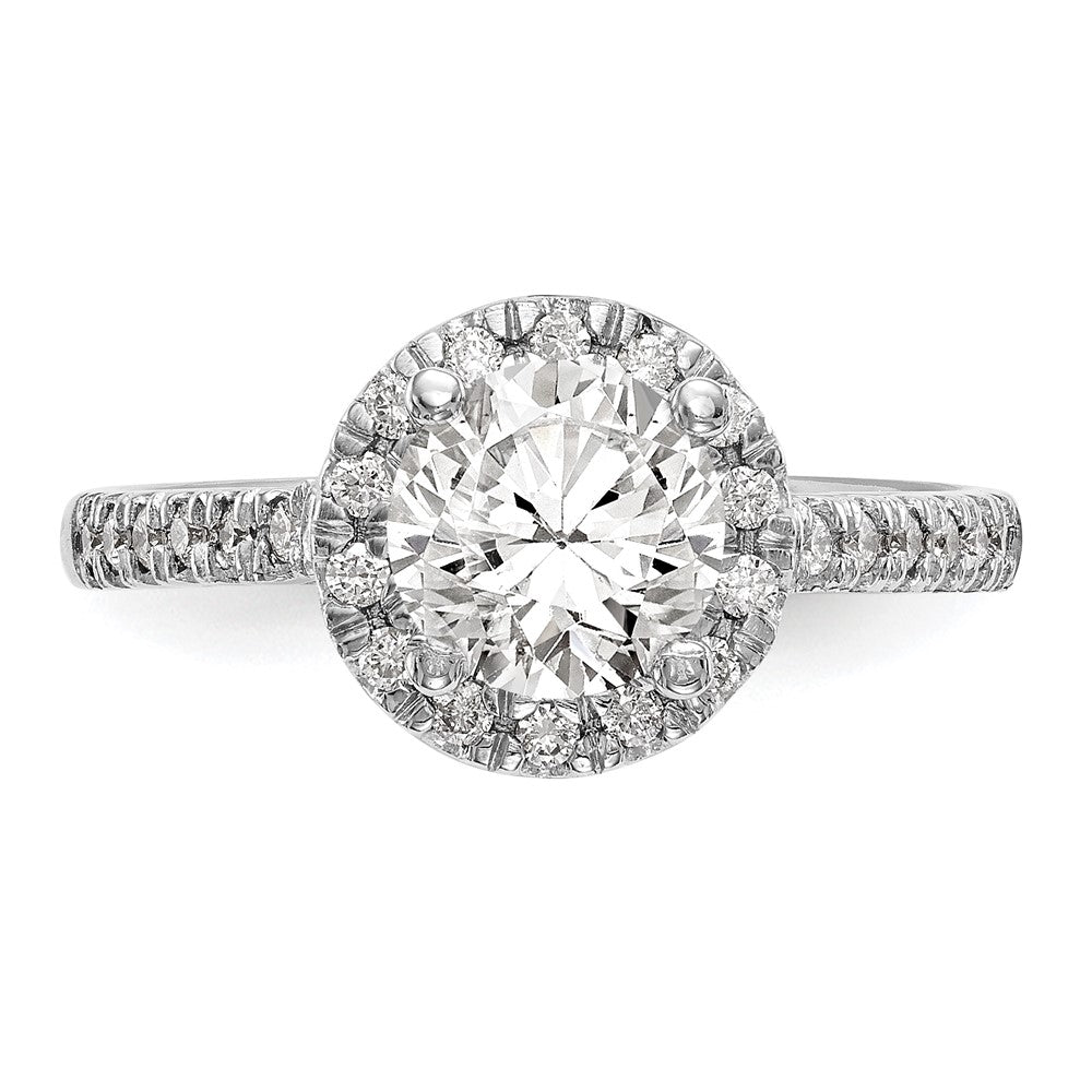 14K White Gold Halo (Holds 1 carat (6.5mm) Round Center) 1/2 carat  Diamond Semi-Mount Engagement Ring