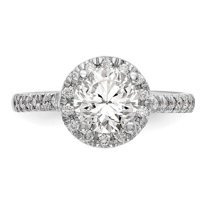 14K White Gold Halo (Holds 1 carat (6.5mm) Round Center) 1/2 carat  Diamond Semi-Mount Engagement Ring