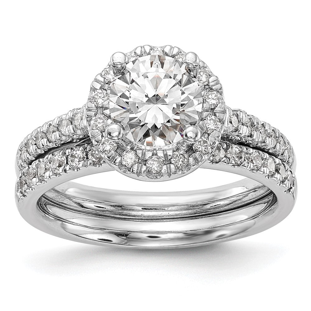 14K White Gold Halo (Holds 1 carat (6.5mm) Round Center) 1/2 carat  Diamond Semi-Mount Engagement Ring