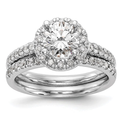 14K White Gold Halo (Holds 1 carat (6.5mm) Round Center) 1/2 carat  Diamond Semi-Mount Engagement Ring