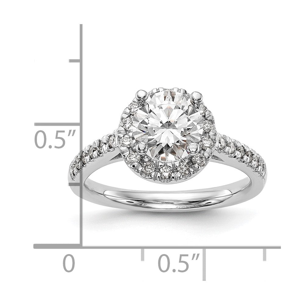 14K White Gold Halo (Holds 1 carat (6.5mm) Round Center) 1/2 carat  Diamond Semi-Mount Engagement Ring