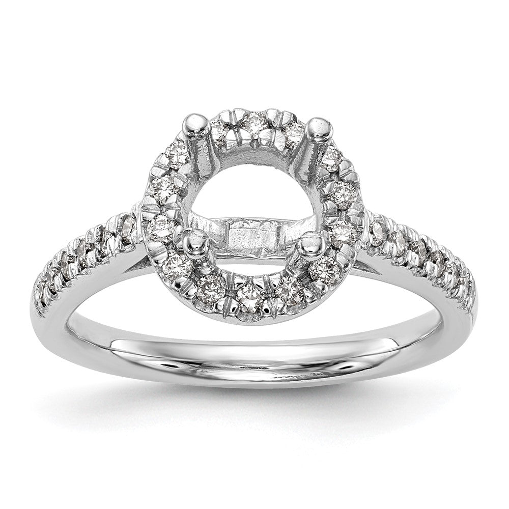 14K White Gold Halo (Holds 1 carat (6.5mm) Round Center) 1/2 carat  Diamond Semi-Mount Engagement Ring