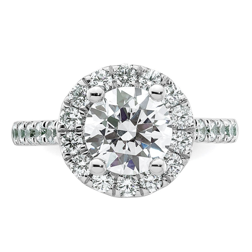 14K White Gold Halo (Holds 2 carat (8.2mm) Round Center) 7/8 carat  Diamond Semi-Mount Engagement Ring